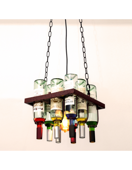 Colgante Bodega 1xe27 Marron Rustico 8 Botellas