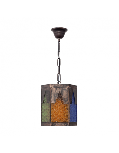 Colgante Artesanal Meknes 1xe27 Marron/colores Regx16,5d  Hexagonal