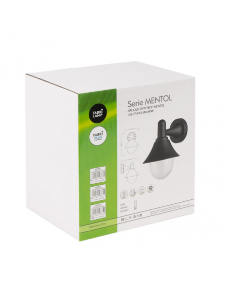 Aplique Exterior Mentol 1xe27 Negro Ip44  Policarbonato   25x18,1x23,2 Cm