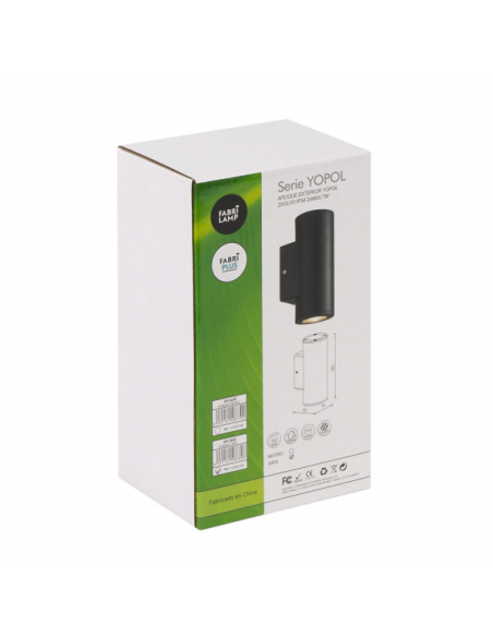 Aplique Exterior Yopol 2xgu10 Negro Cilindro Policarbonato  18,6x7,6x9,9 Cm  Ip54