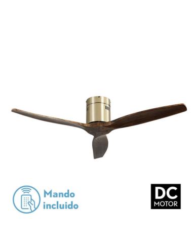 Ventilador Dc Aguilon Cuero 3 Aspas Roble 5 Velocidades Sin Luz Remoto Y Temporiz.132d