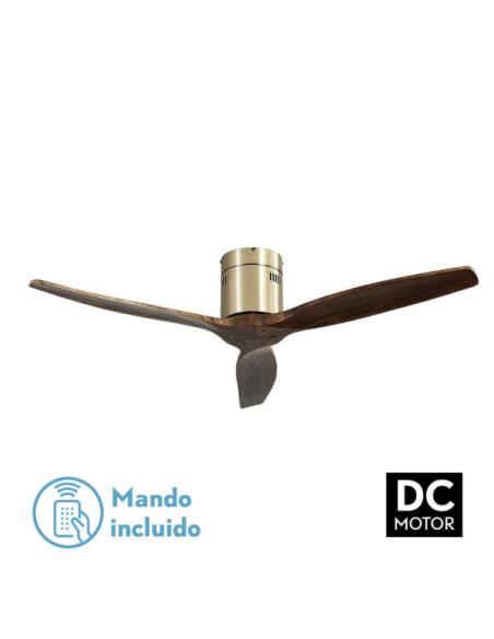 Ventilador Dc Aguilon Cuero 3 Aspas Roble 5 Velocidades Sin Luz Remoto Y Temporiz.132d