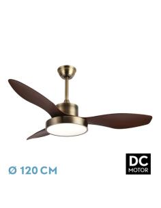 Ventilador DC Hayate 48w 4080lm Cuero/roble 3 Asp 39/54x120x120cm 3000-4000-6000k C/remoto, Memoria Y Temporizador