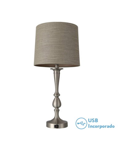 Sobremesa Khalifa 1xe27 Niquel 60´5x28x28 Cm Puerto Usb