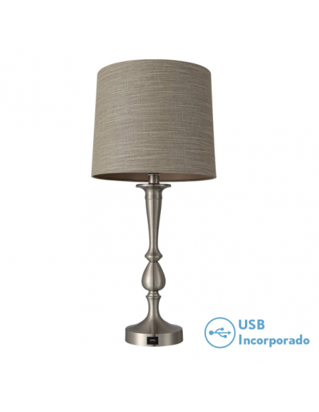 Sobremesa Khalifa 1xe27 Niquel 60´5x28x28 Cm Puerto Usb