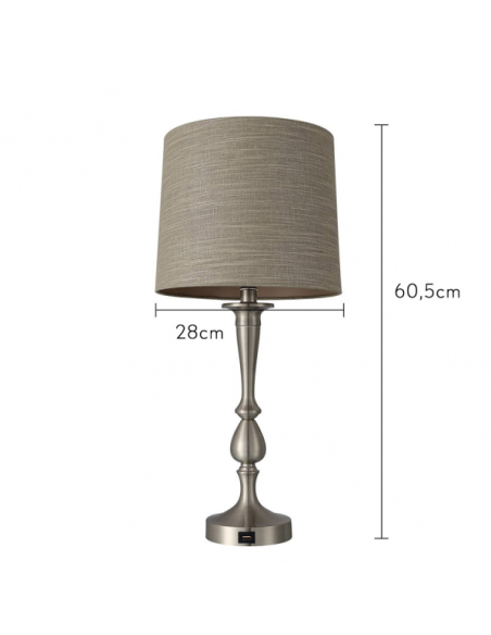Sobremesa Khalifa 1xe27 Niquel 60´5x28x28 Cm Puerto Usb