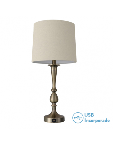 Sobremesa Khalifa 1xe27 Cuero 60´5x28x28 Cm Puerto Usb