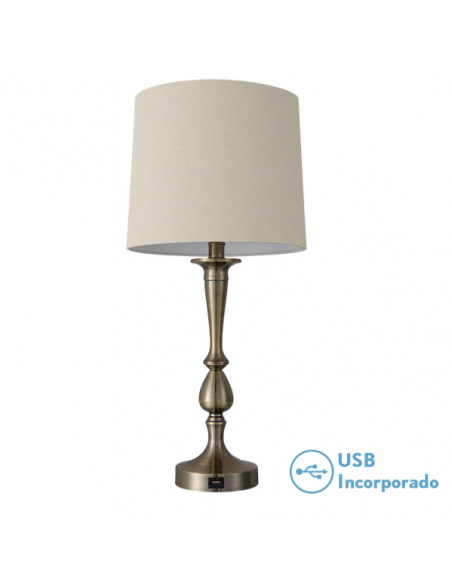 Sobremesa Khalifa 1xe27 Cuero 60´5x28x28 Cm Puerto Usb