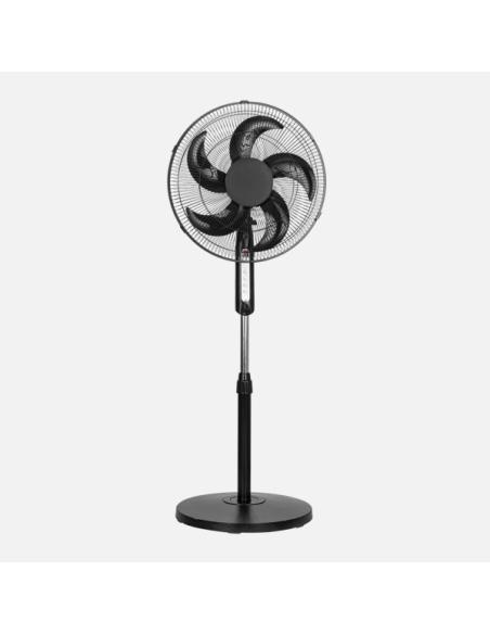 Ventilador De Pie Liberty Negro 3vel 45w 5aspas Fijo Y Rotatorio C/remoto Y Temporizador Regx43x43cm