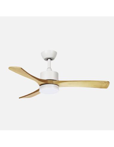 Ventilador Dc Hellin 18w Blanco/haya 3aspas 6vel 106d Luz Opcional 2250l m3000-4500-6500k Remoto+memoria+temporizador