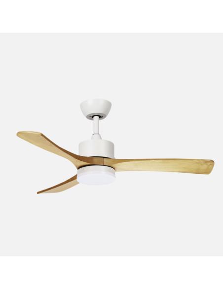 Ventilador Dc Hellin 18w Blanco/haya 3aspas 6vel 106d Luz Opcional 2250l m3000-4500-6500k Remoto+memoria+temporizador