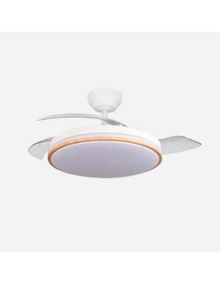 Ventilador Dc Relampago 60w Blanco/haya 3asp.107d 6980 Lm 36x48/107cm 3col.remoto+memoria+temporizador+reg.intensidad