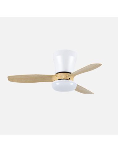 Ventilador Dc Cain 15w 1800lm Blanco/haya 3aspas 62d 300 0k-4200k-6500k Regulable Intensidad+Remoto+temporizador+memoria