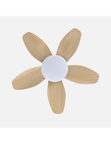 Ventilador Dc Haran 15w 1800lm Blanco/haya 5aspas 62d 3000k-4200k-6500k Regulable Intensidad+Remoto+temporizador+memoria