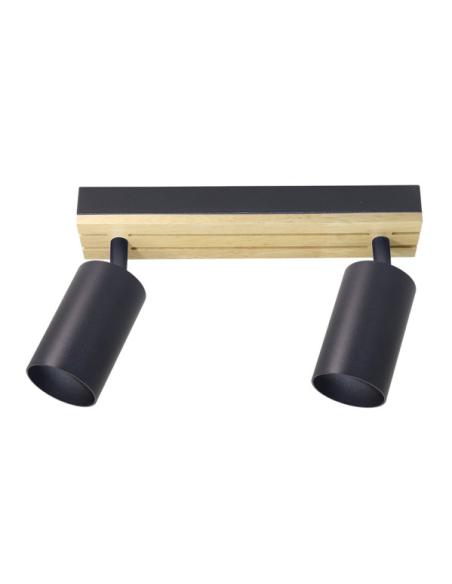 Regleta Waikato 2xgu10 Negro/madera Orientable 16,5x26x5,5cm
