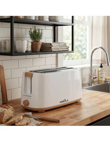 Tostador Pan Eume 1400w Blanco/haya 7niveles Tostado,descongelacion, Apag.automatico,2ranuras,recogemigas 17x38x14,5cm