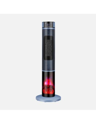 Termoventilador Vertical Ceramico Everton 2000w Azul/Negro C/remoto 2pot.4fun.oscilante Antivuelco,efecto Llama 78x25x25cm
