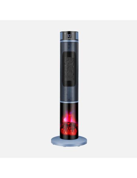 Termoventilador Vertical Ceramico Everton 2000w Azul/Negro C/remoto 2pot.4fun.oscilante Antivuelco,efecto Llama 78x25x25cm
