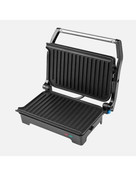 Grill Parrilla Galeon 1200w Negro/acero Apertura 180º Placa 26x16,5m Antiadherente Luz Ind.tacto Frio 11,5x29,5x26cm