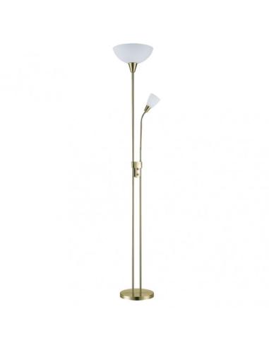 Pie De Salon Deneb 1xe27+1xe14 C/lector Cuero 180x30x30 Cm