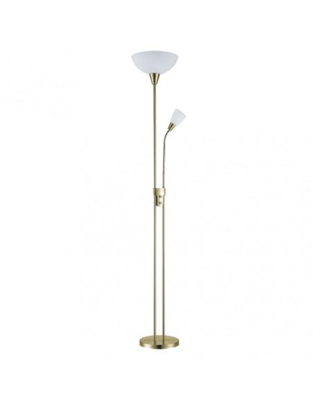 Pie De Salon Deneb 1xe27+1xe14 C/lector Cuero 180x30x30 Cm