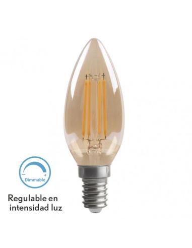 Bombilla Filamento Vela 10x3,5d 4w Regulable E14  330lm Ambar 2700k