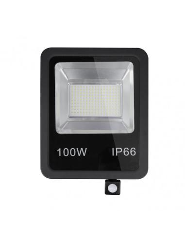 Proyector C/sensor  Olivino 100w 6500k Negro 9000lm  Led Sm Ip66 39,5x28,5x7 Cm