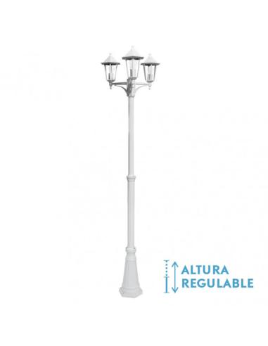 Farola Exterior Aluminio Auriga 3xe27 Blanco Ip44 220x62x62 Cm  Regulable En Altura