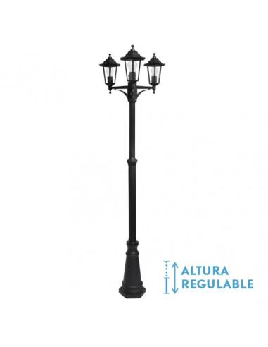 Farola Exterior Aluminio Auriga 3xe27 Negro Ip44 220x62x62 Cm  Regulable En Altura