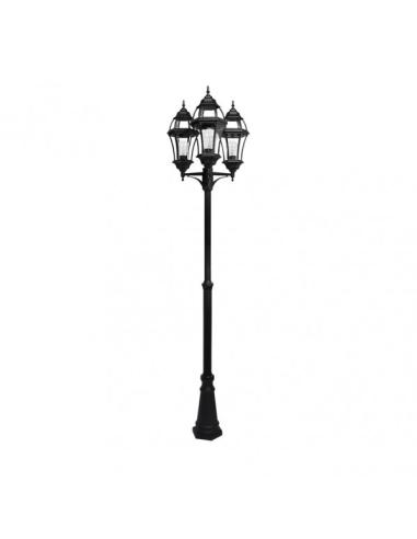 Farola Exterior Aluminio Becrux 3xe27 Negro Ip44 234x60x60 Cm Regulable En Altura Ip44