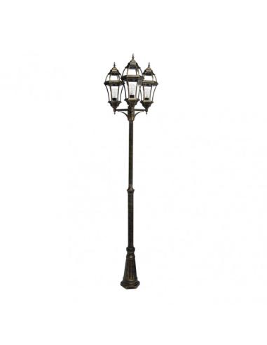 Farola Exterior Aluminio Becrux 3xe27 Neg/oro    234x60x60 Cm Regulable En Altura  Ip44