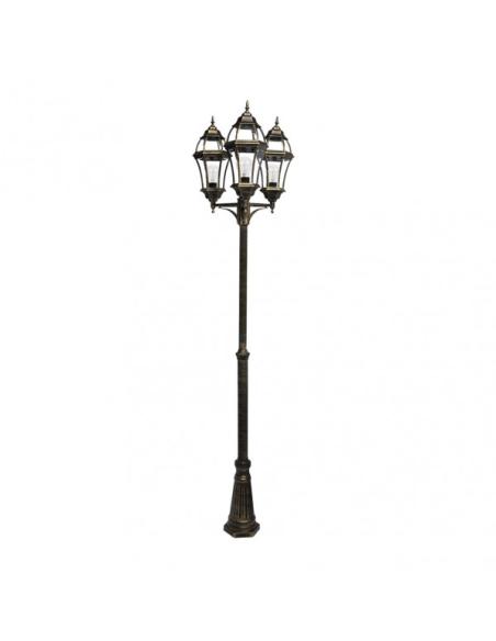 Farola Exterior Aluminio Becrux 3xe27 Neg/oro    234x60x60 Cm Regulable En Altura  Ip44