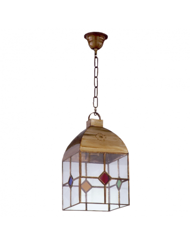 Farol Granadino 4 Caras Grande 1xe27 Cuero/colores REGx20x20 Cm