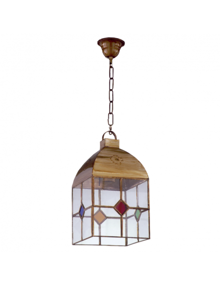 Farol Granadino 4 Caras Pequeño 1xe27 Cuero/colores REGX16X16 Cm