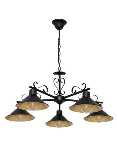Lampara Azalea 5xe27 Negro/oro Regx74x74 Cm