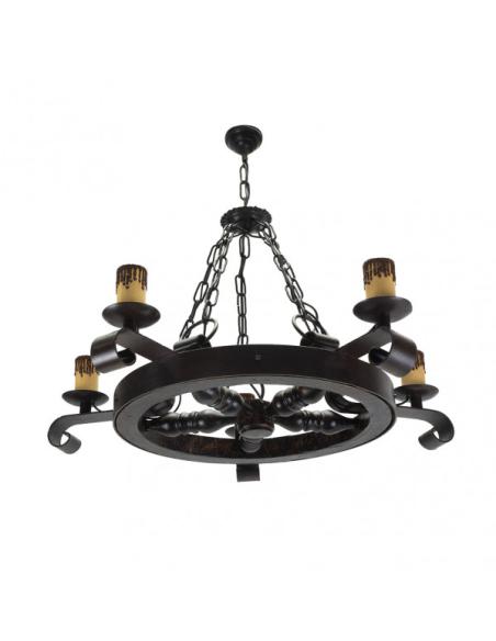 Lampara Rustico Rueda 5xe27 Marron Regx68x68 Cm