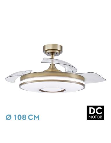 Ventilador Dani 72w 7200lm Cuero 3 Aspas Desplegables 108d 3000-4000-6000k Remoto, Memoria Y Temporizador 24