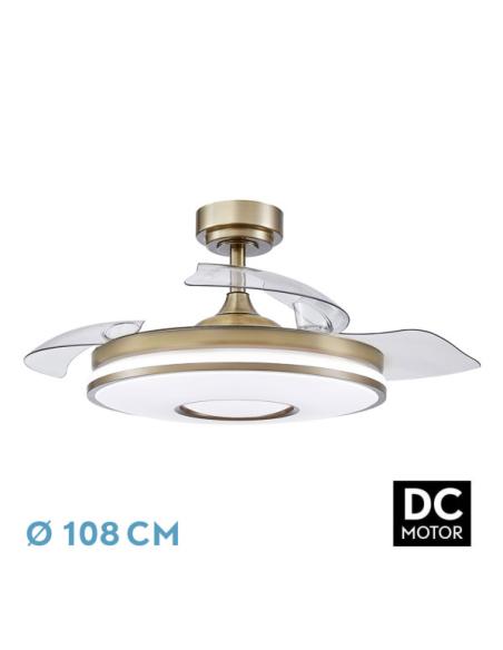 Ventilador Dani 72w 7200lm Cuero 3 Aspas Desplegables 108d 3000-4000-6000k Remoto, Memoria Y Temporizador 24