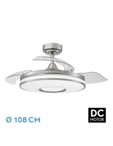 Ventilador Dani 72w 7200lm Niquel 3 Aspas Desplegables 6 Velocidades108d 3000-4000-6000k Remoto, Memoria Y Temporizador 24