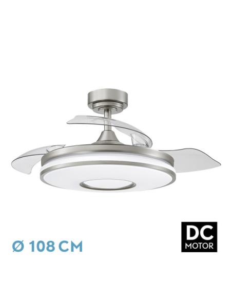 Ventilador Dani 72w 7200lm Niquel 3 Aspas Desplegables 6 Velocidades108d 3000-4000-6000k Remoto, Memoria Y Temporizador 24