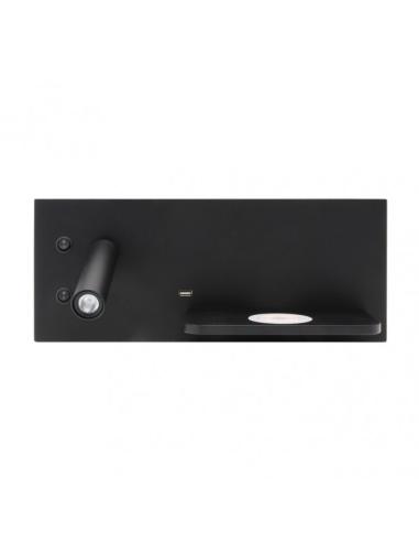 Aplique 2+8w 4000k Velazquez Izqdo Negro Usb+qi  130lm Doble Encendido 14x35x14 Cm