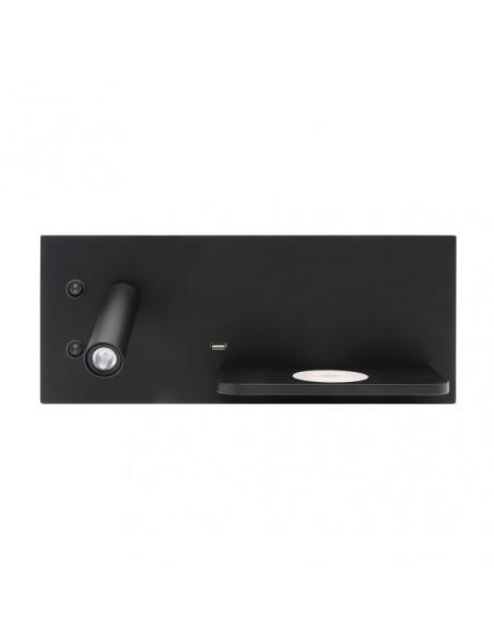 Aplique 2+8w 4000k Velazquez Izqdo Negro Usb+qi  130lm Doble Encendido 14x35x14 Cm