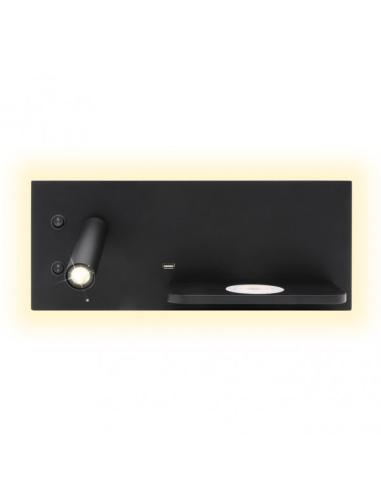 Aplique 2+8w 4000k Velazquez Izqdo Negro Usb+qi  130lm Doble Encendido 14x35x14 Cm