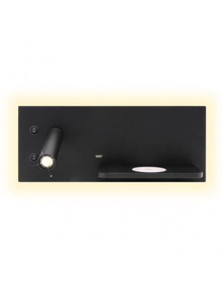 Aplique 2+8w 4000k Velazquez Izqdo Negro Usb+qi  130lm Doble Encendido 14x35x14 Cm