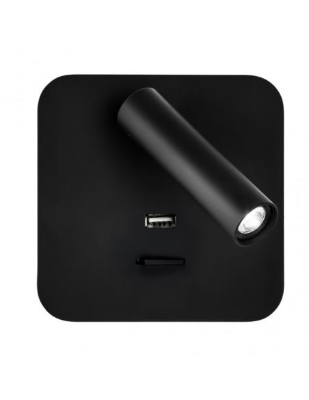 Aplique 3w 4000k Giotto Cuadrado Negro Puerto Usb  150lm C/interruptor 14x14x12cm Orientb