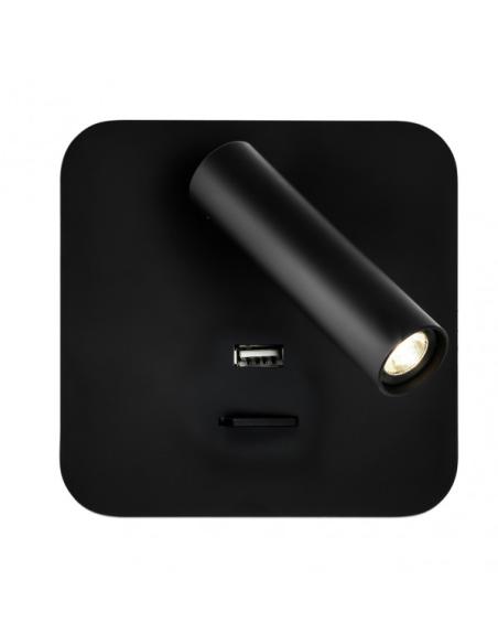 Aplique 3w 4000k Giotto Cuadrado Negro Puerto Usb  150lm C/interruptor 14x14x12cm Orientb