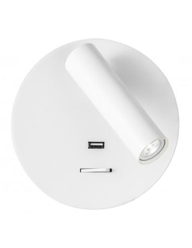 Aplique 3w 4000k Giotto Redondo Blanco Puerto Usb  150lm C/interruptor 14x14x12cm Orientb