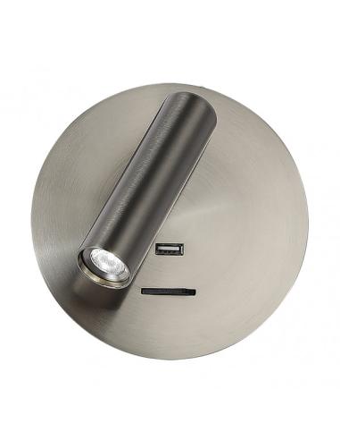 Aplique 3w 4000k Giotto Redondo Niquel Puerto Usb  150lm C/interruptor 14x14x12cm Orientb