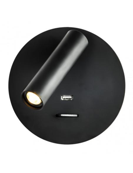 Aplique 3w 4000k Giotto Redondo Negro Puerto Usb  150lm C/interruptor 14x14x12cm Orientb