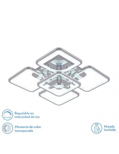 Plafon 129w 3000-4000-6500k Cromo Elara 9x58x58Cm 17415lm C.remoto,regulador Y Memoria